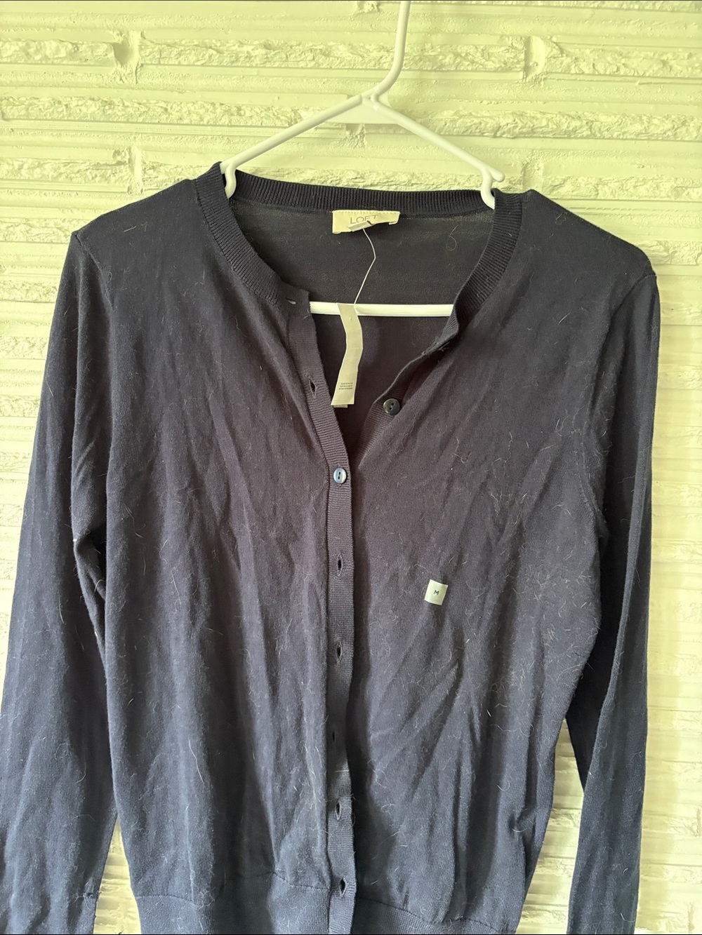 LOFT Navy Button-Front Cardigan